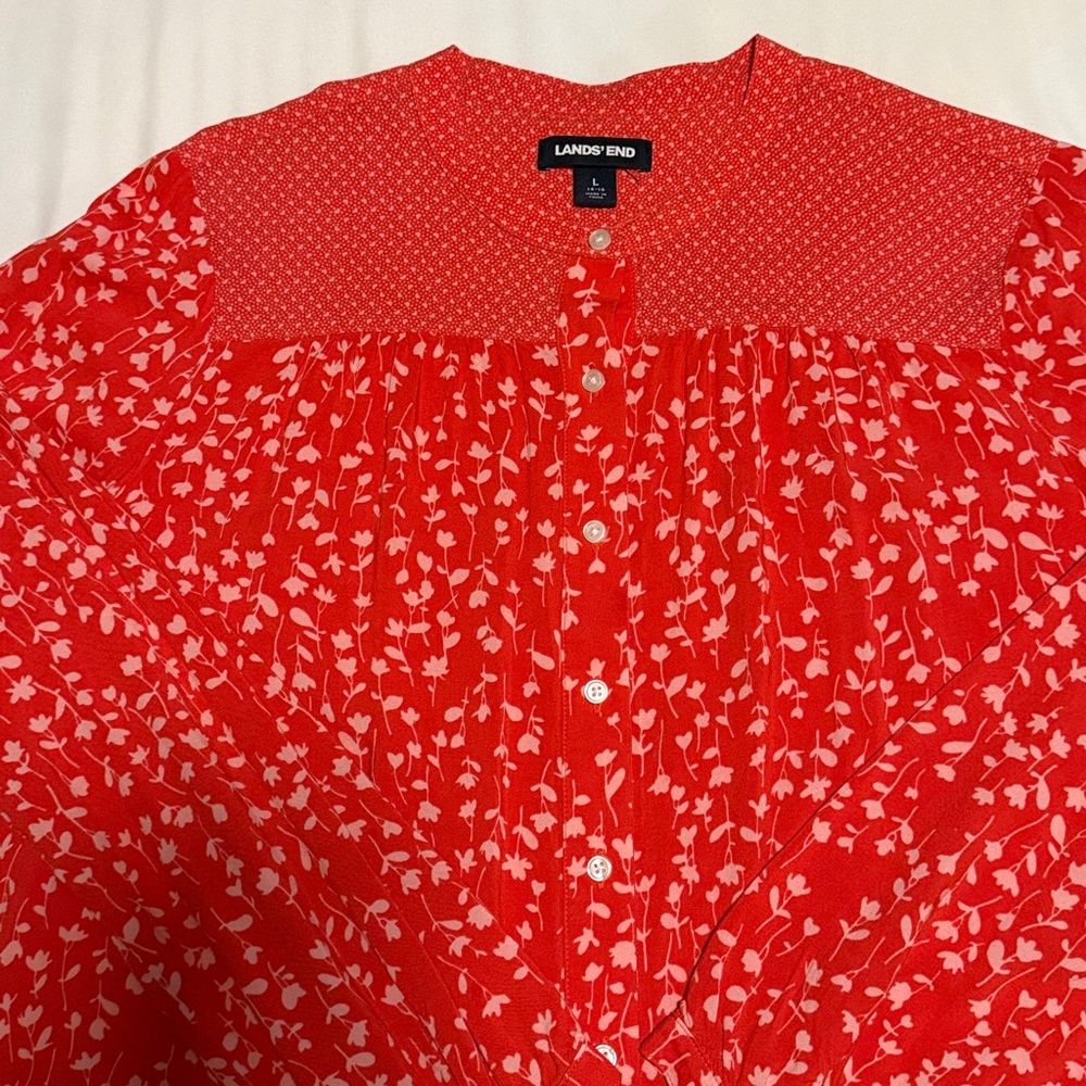 Women’s Lands' End Red Patterned Blouse - Picture 3 of 5